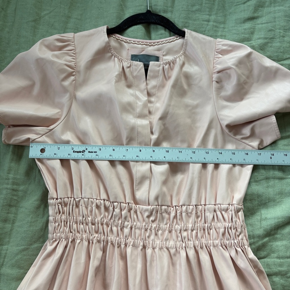 Anthropologie Dress The Somerset Vegan Leather Mini Size Small Pink Fit & Flare - Picture 10 of 11